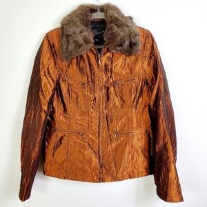 BKE Outerwear Copper Faux Fur Collar Jacket Size Medium.